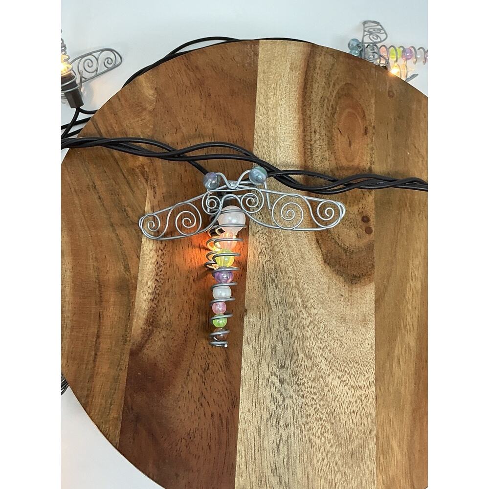 Metal Dragonfly Beaded Light Covers Y2K Miniature 10 Light String Tested Set 2